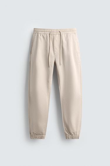 Zara SLIM FIT JOGGER WAIST PANTS - Stone