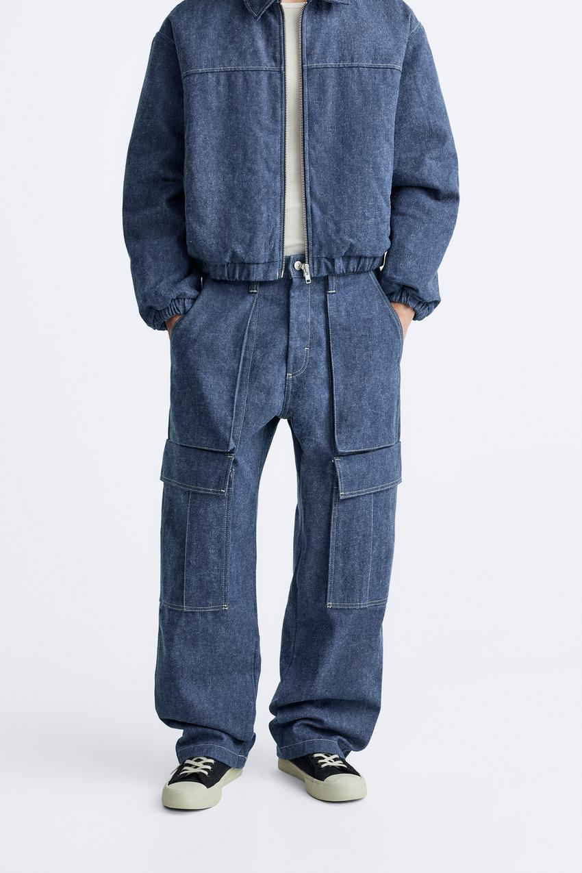 RELAXED CARGO JEANS - Blue