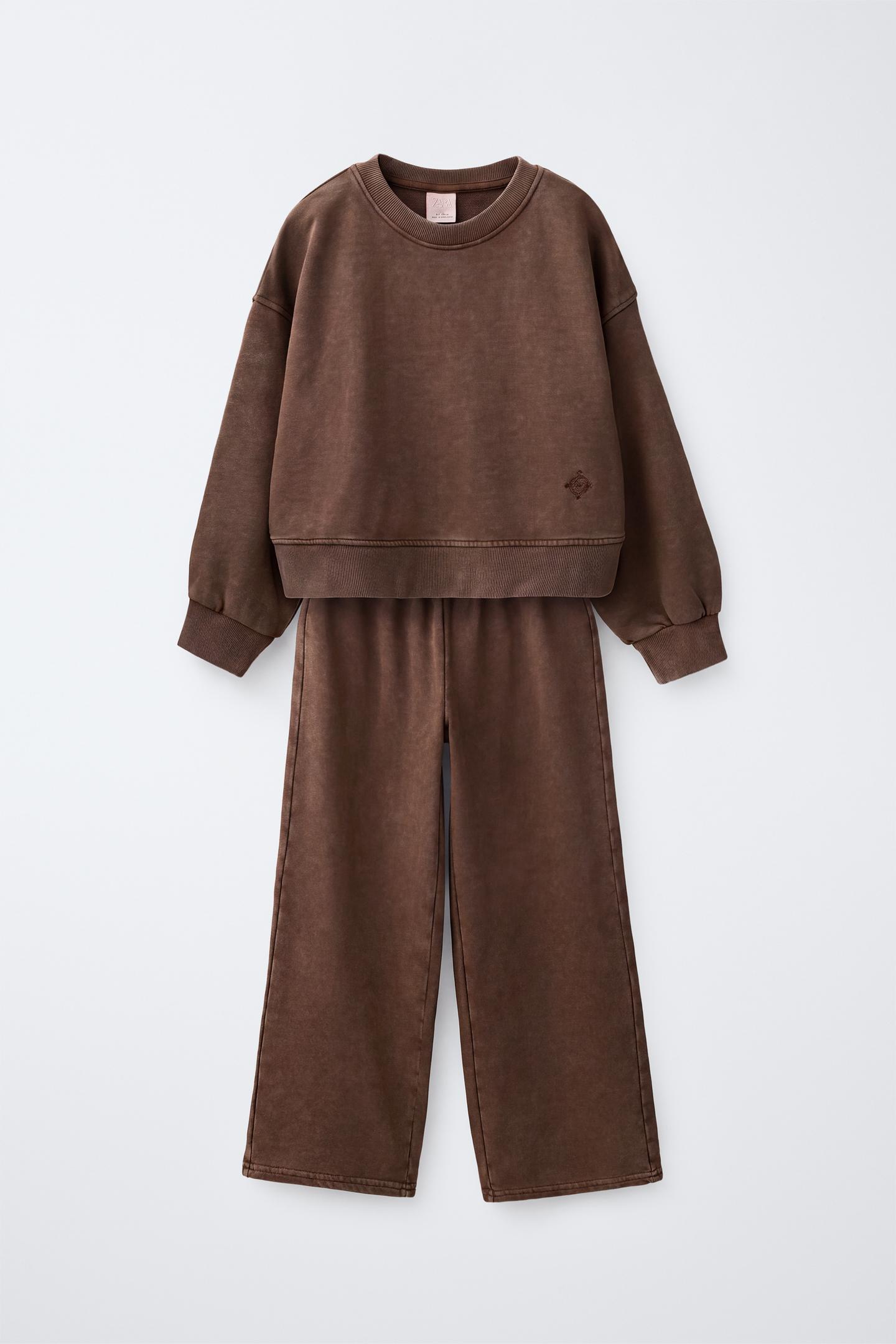 Детские комплекты Zara Washed-Effect Sweatshirt and Pants Jogging Set, цвет: Коричневый