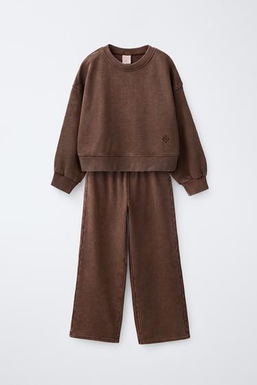 CONJUNTO JOGGING SUDADERA Y PANTALÓN EFECTO LAVADO - Marrón de Zara