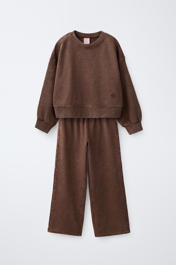 Детские комплекты Zara Washed-Effect Sweatshirt and Pants Jogging Set, цвет: Коричневый