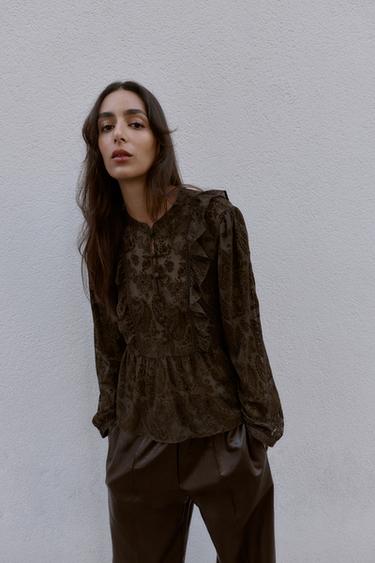 DEVORÉ RUFFLED BLOUSE - Brown by Zara