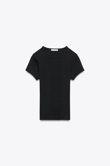 RIB SHORT SLEEVE T-SHIRT - Black by Zara