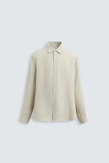 100% HEMP CONTRAST SHIRT - Grey / Natural by Zara