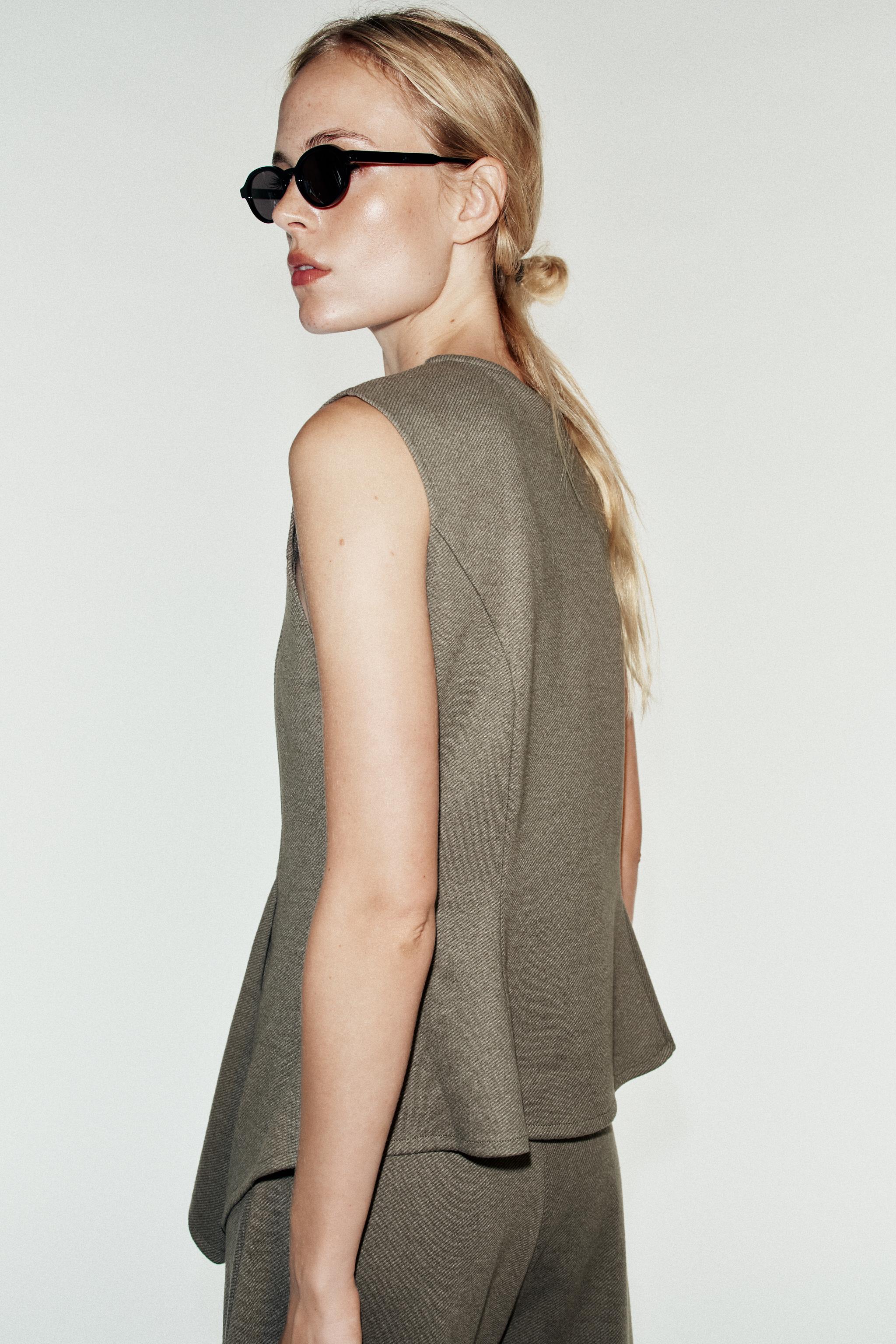 SOFT PEPLUM TOP — Brown marl