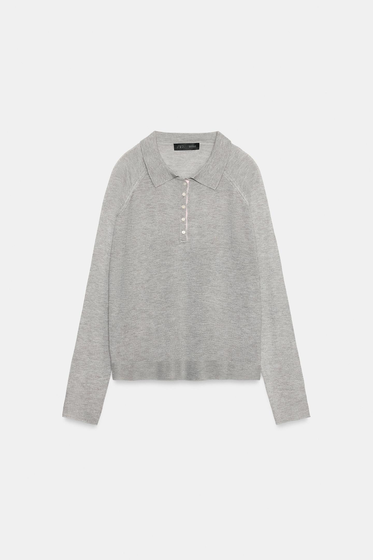Женский свитер Zara Solid Knit Polo Jumper, цвет: Серый меланжевый — фото 5