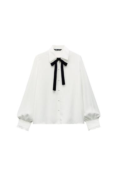 SHIRT WITH CONTRAST BOLO TIE