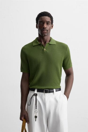 TEXTURED KNIT POLO SHIRT - Green by Zara
