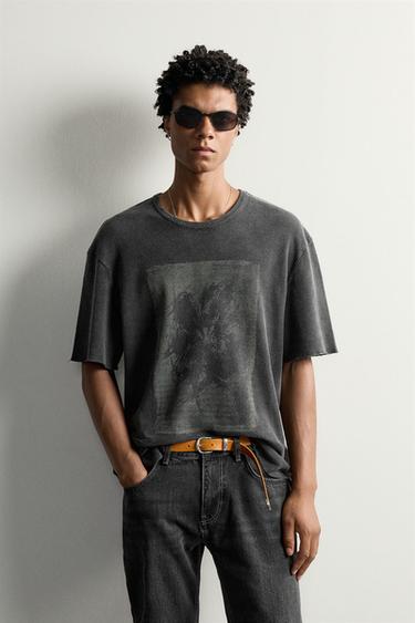 WASHED PRINTED KNIT T-SHIRT — Black 2