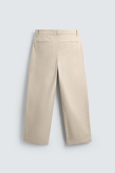 RELAXED FIT PINSTRIPED CHINO TROUSERS - Ecru by Zara - Image 7
