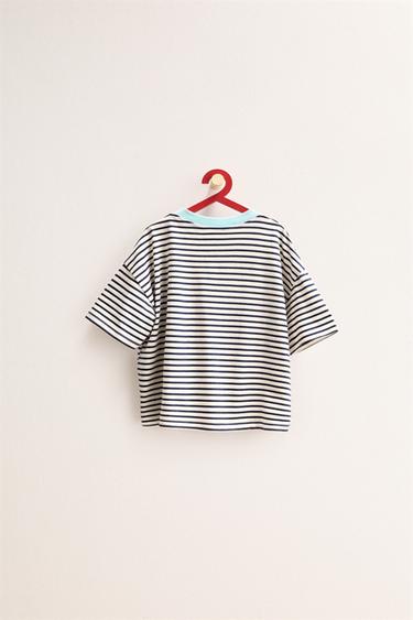 ZARA TIMELESS - STRIPED T-SHIRT WITH CONTRAST NECKLINE - Ecru / Blue by Zara - Image 1