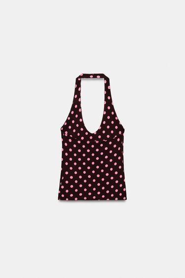 TOP HALTER À POIS - Marron de Zara - Image 4