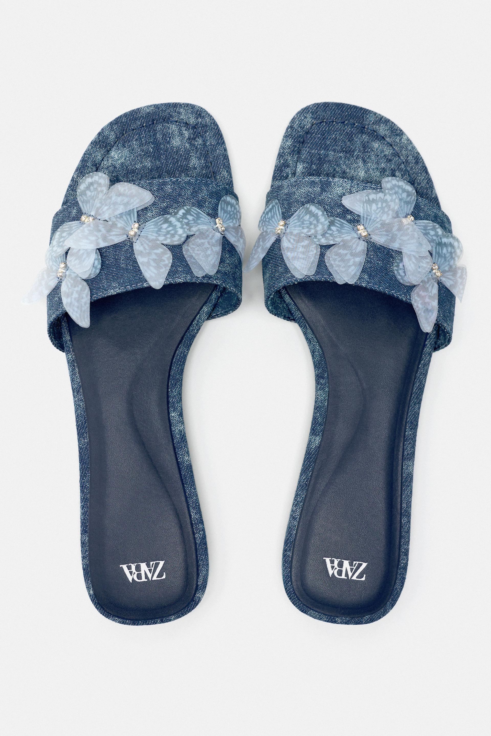 EMBELLISHED DENIM SANDALS