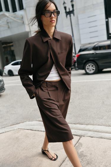 Zara LONG PLEATED SHORTS - Brown