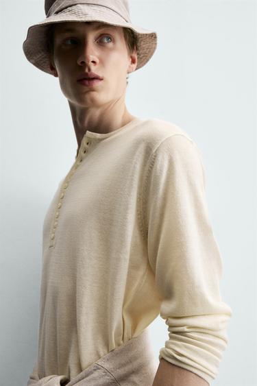 PULL COL TUNISIEN LAINE - COTON - Écru de Zara - Image 6