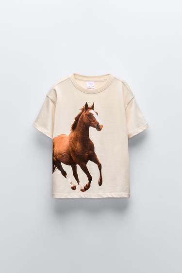 T-SHIRT PHOTO CHEVAL - Écru de Zara - Image 0