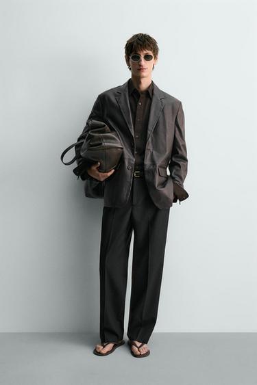 RELAXED FIT NAPPA LEATHER BLAZER - Brown by Zara