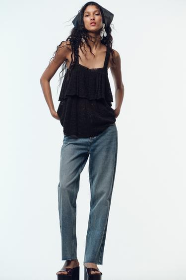 TOP DE MALHA POINTELLE COM FOLHO - Preto da Zara