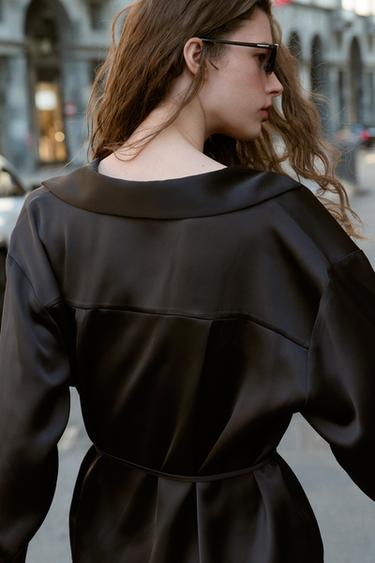 SATIN BLOUSE WITH THIN BELT - Black by Zara - Image 4