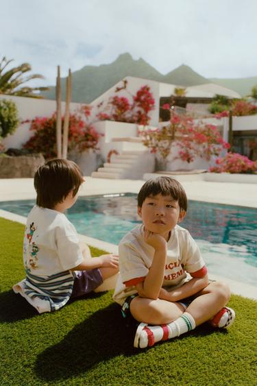 Zara 厚磅標語印花 T 恤 - 裸色