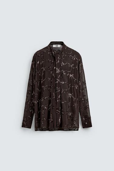 LIMITED EDITION SEQUINNED SEMI-SHEER SHIRT - Brown by Zara
