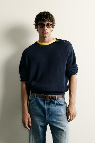 JERSEY REGULAR FIT BOTONES CUELLO - Marino de Zara