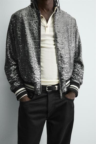 BLOUSON BOMBER PAILLETTES - Noir / Argent de Zara - Image 4