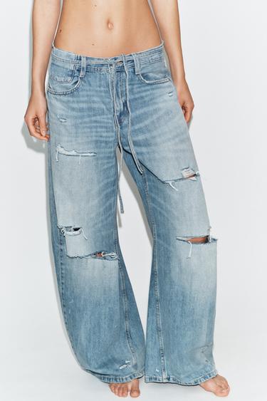 TRF RIPPED MID-RISE BAGGY JEANS - Light blue by Zara - Image 1
