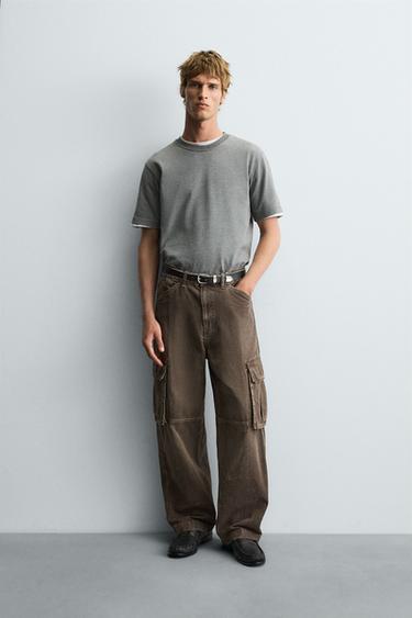 Zara STRAIGHT FIT CARGO JEANS - Brown - Image 0