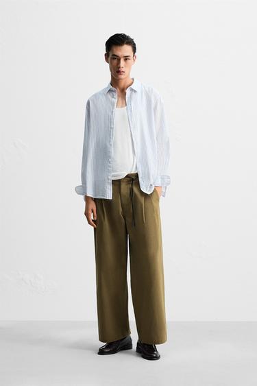 CAMISA VOILE ALGODÓN - Blanco / Celeste de Zara - Imagen 0