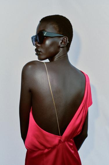 Zara SATIN EFFECT ASYMMETRICAL JUMPSUIT - Fuchsia