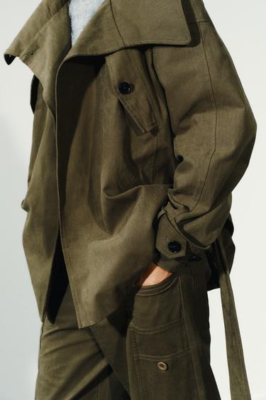 BELTED COTTON TRENCH COAT - Dark khaki by Zara - Image 3