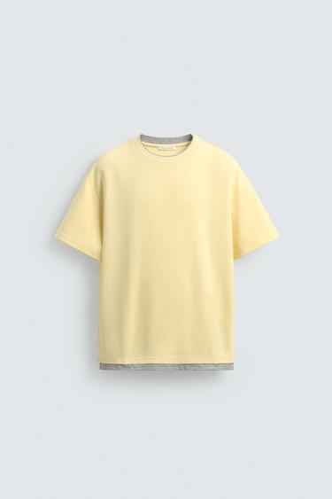 ФУТБОЛКА С ДВОЙНОЙ КОНТРАСТНОЙ ОТДЕЛКОЙ — СВЕТЛО-ЖЕЛТЫЙ от Zara