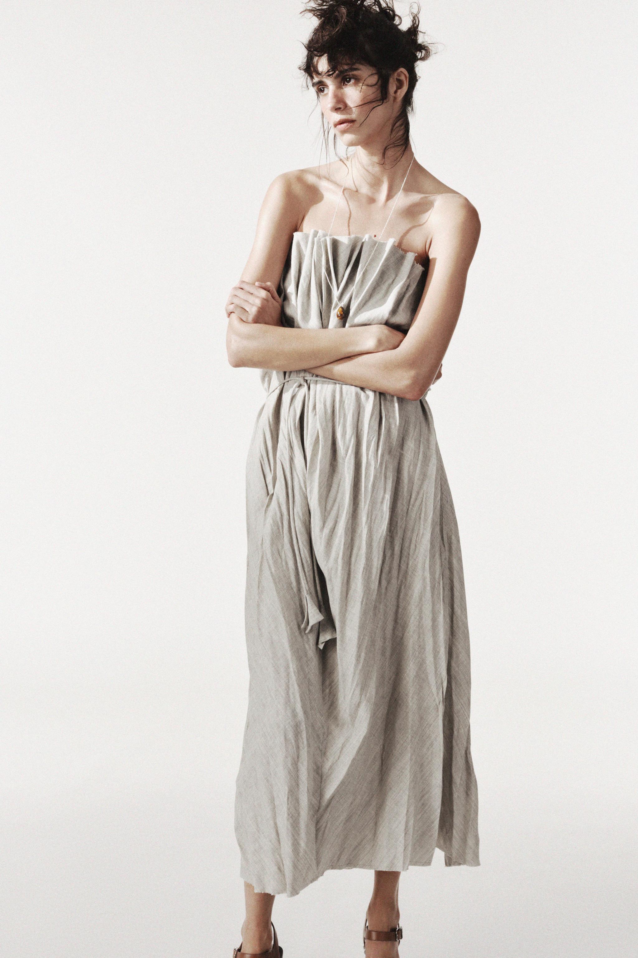 ZW COLLECTION LINEN PLEATED DRESS - Light gray | ZARA United