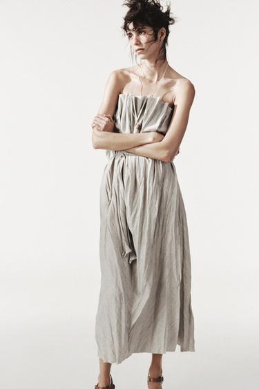 ZW COLLECTION PLEATED LINEN BLEND DRESS - Light grey by Zara - Image 2