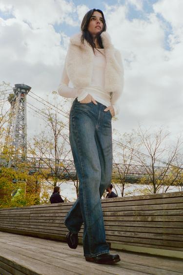JEANS TRF WIDE LEG PJESË E LARTË ME GJATËSI TË PLOTË - Blu indiane nga Zara