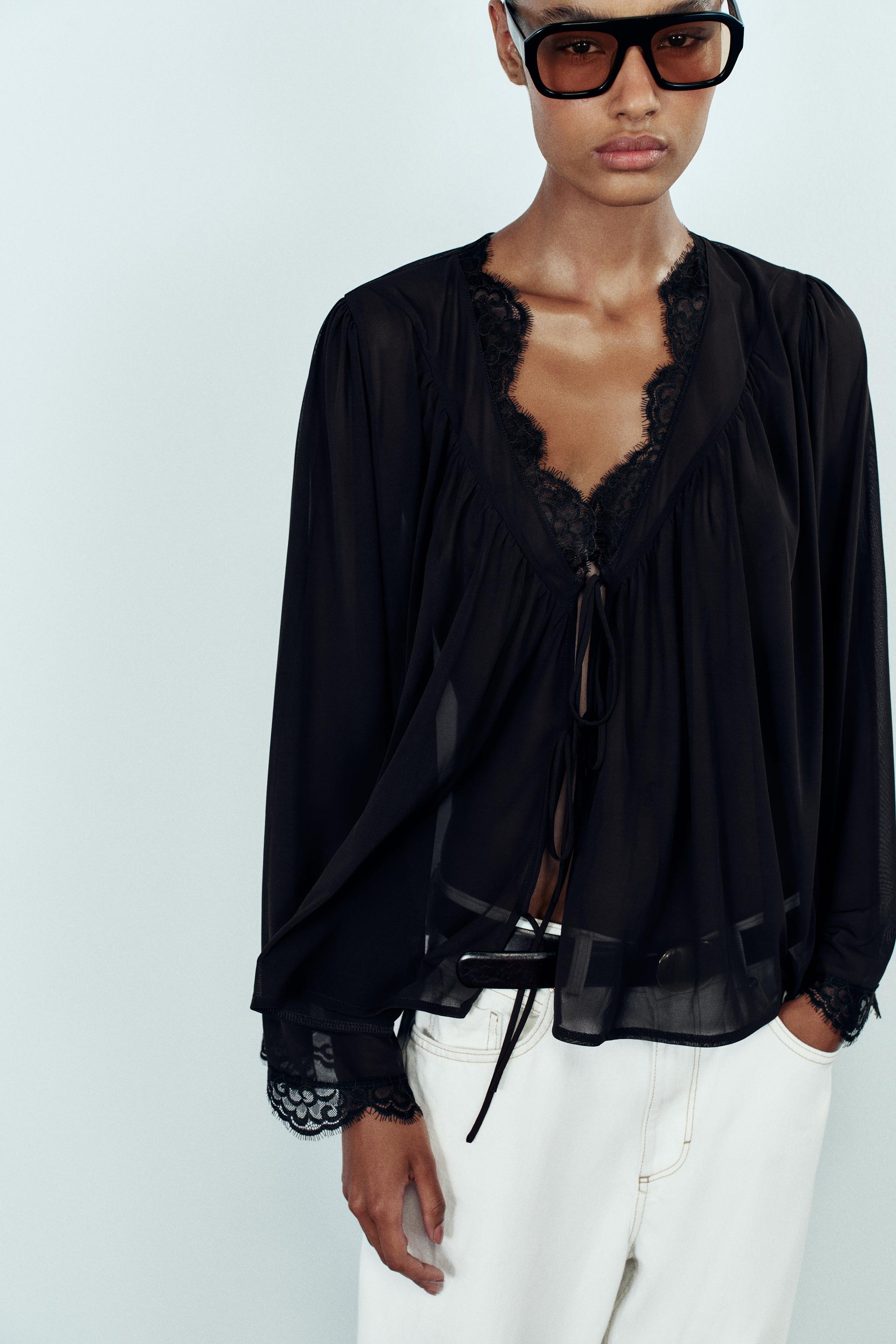 LACE TIE-FRONT BLOUSE