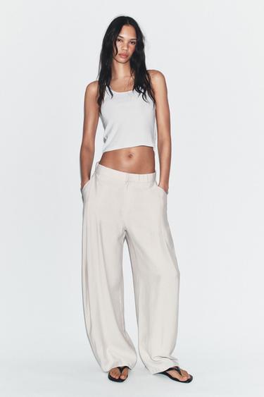 FLOWING PLEATED TROUSERS - Light grey by Zara