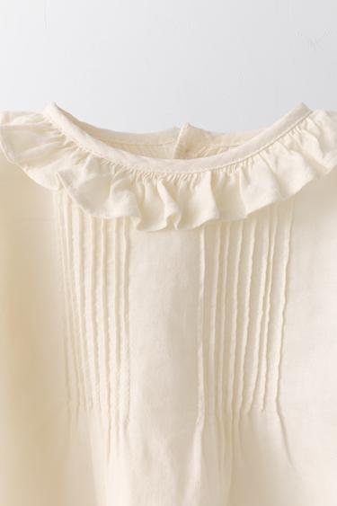 Zara PLEATED LACE TRIM COTTON LINEN LIMITED EDITION SHIRT - Ecru