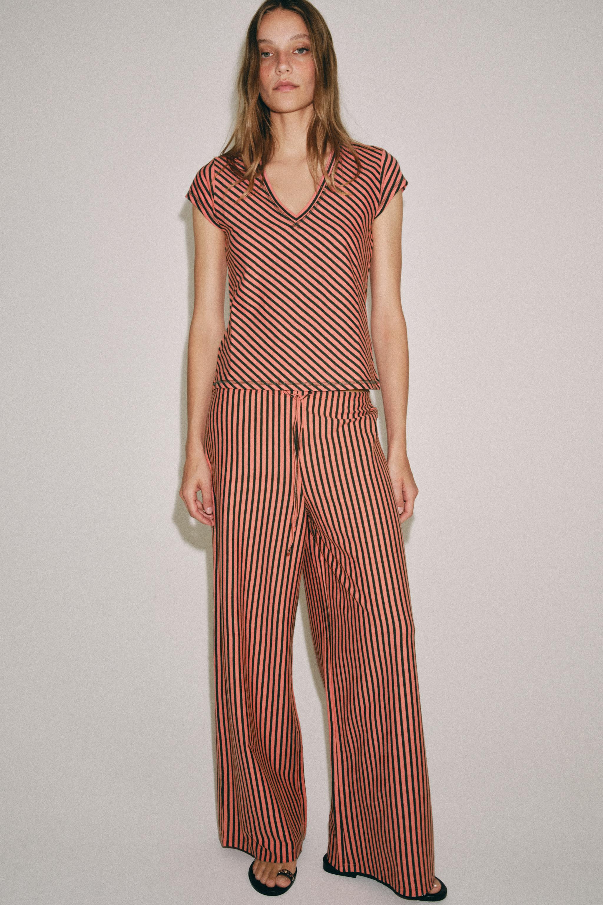 STRIPED LINEN BLEND PANTS