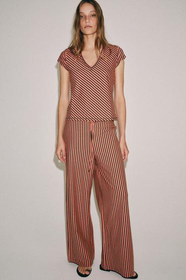 STRIPED LINEN BLEND TROUSERS - Printed by Zara - Image 1