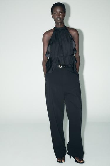 HALTER TOP WITH RUFFLES - Black by Zara - Image 0
