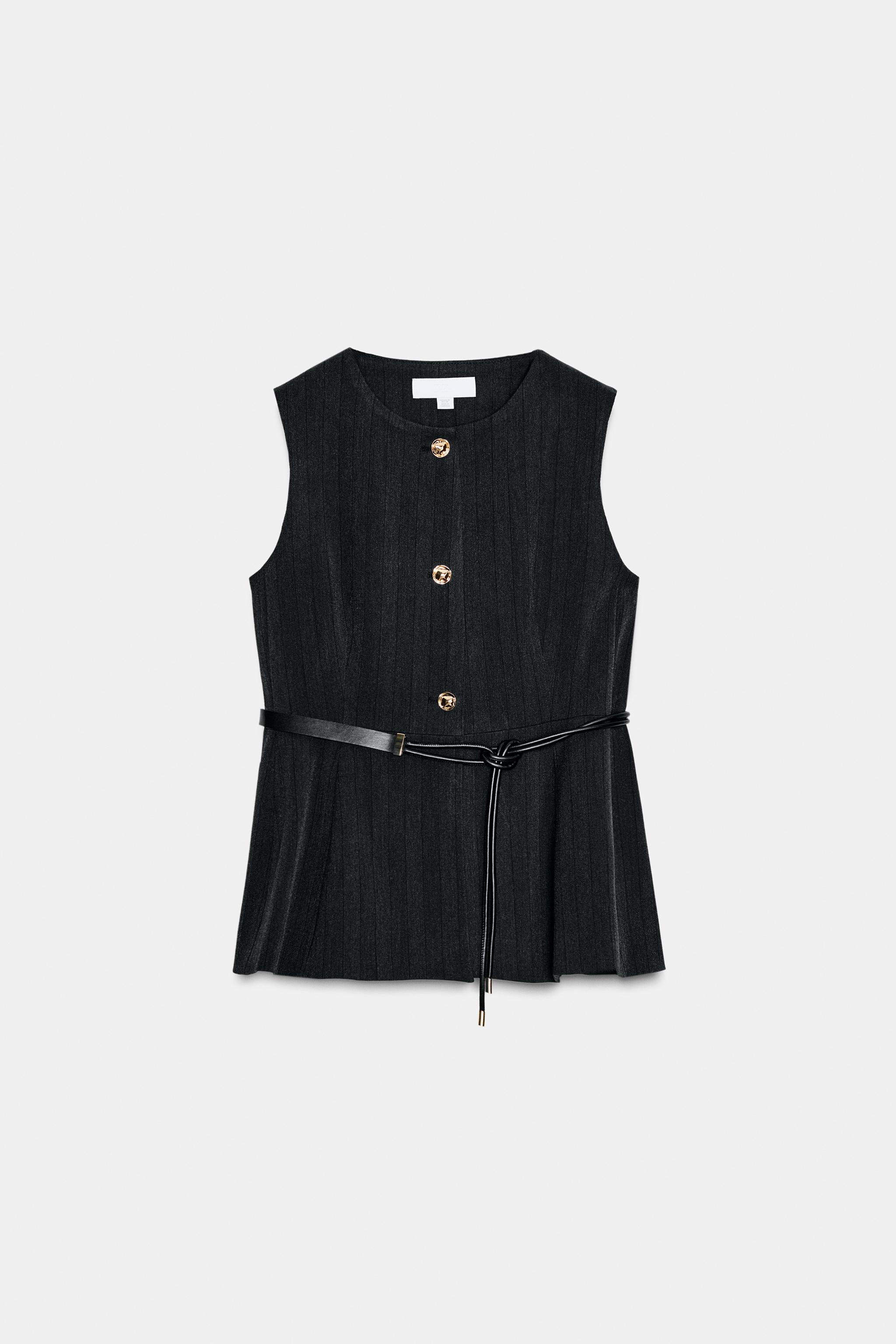 ベルト付きヘリンボーンペプラムベスト - カーボングレー | ZARA Japan