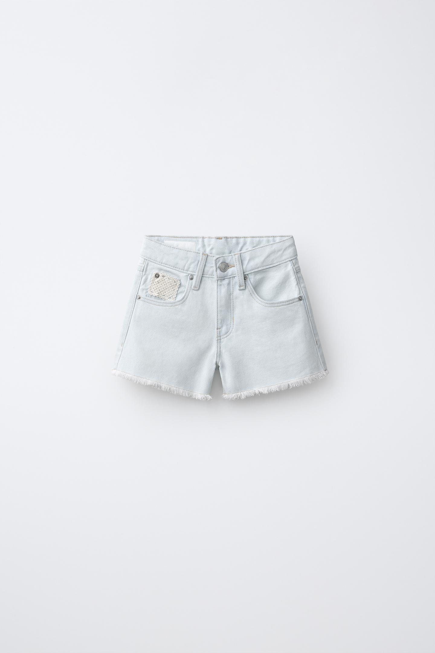 Детские шорты Zara Crochet Denim Bermuda, цвет: Светлый синий — фото 1