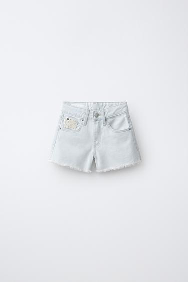 CROCHET DENIM BERMUDA SHORTS — Light blue 1