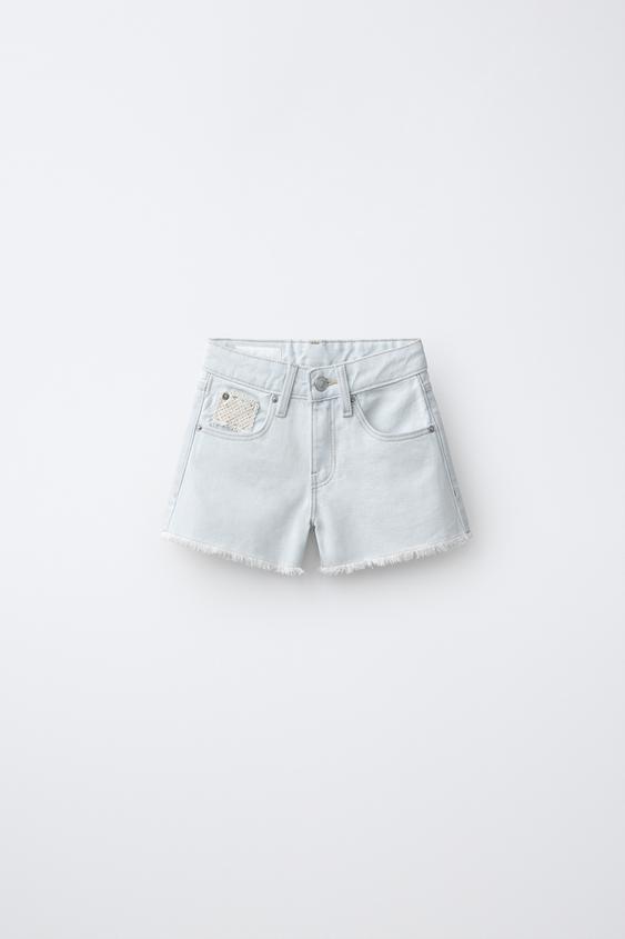 CROCHET DENIM BERMUDA SHORTS - Light blue by Zara - Image 0