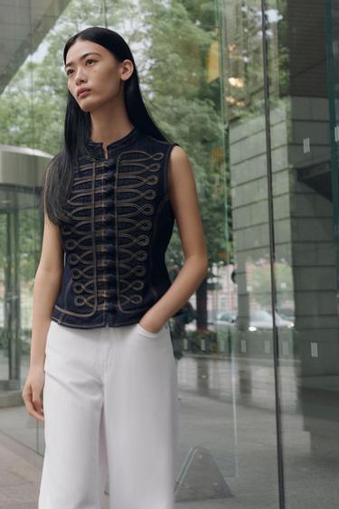 ZW COLLECTION DENIM WAISTCOAT WITH FRONT FASTENING - Blue by Zara