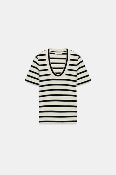 PLAYERA RIB ESCOTE REDONDO - Blanco / Negro de Zara - Imagen 0