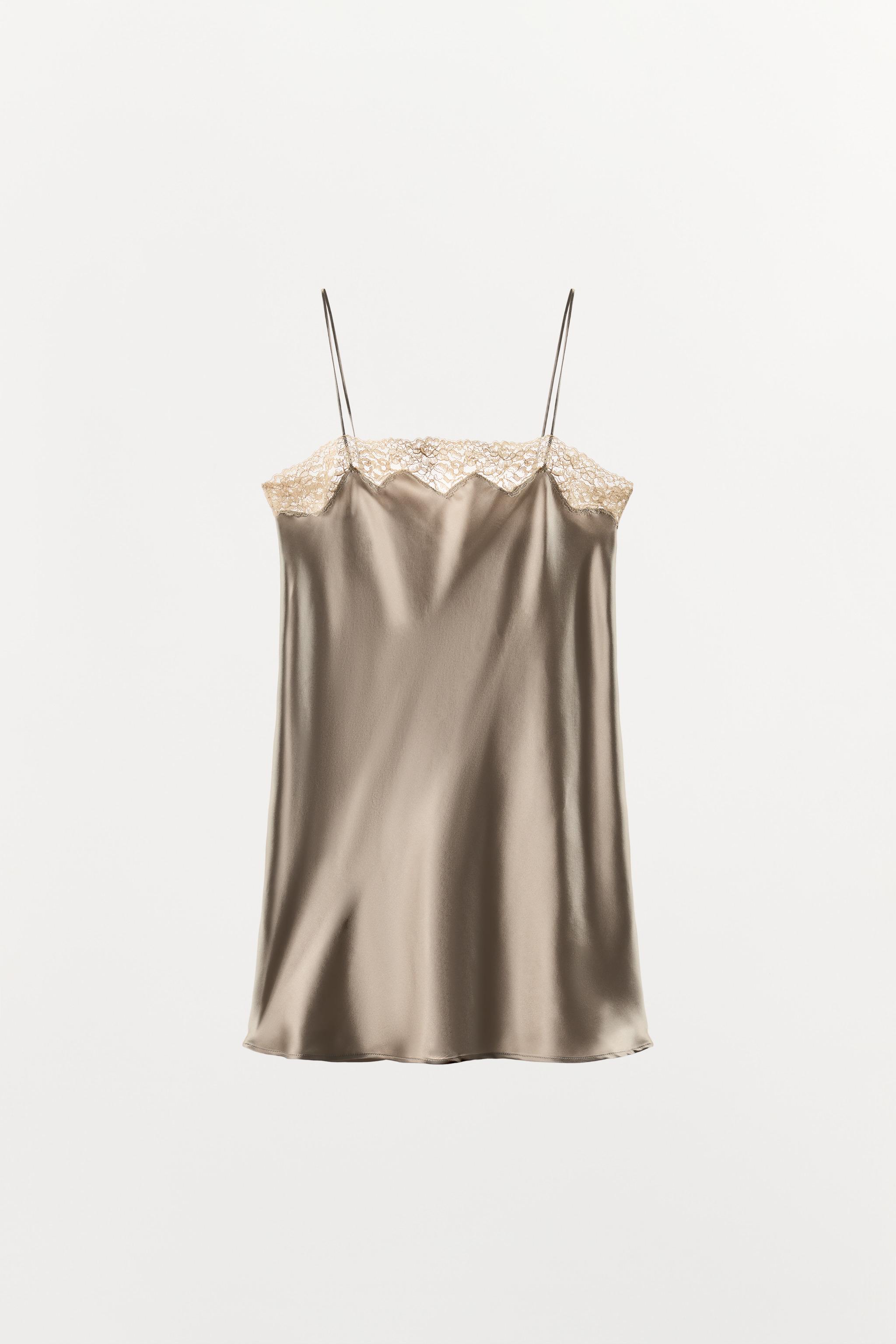 Zara - Silk Blend Lace Slip Dress - Light Mink - L - Woman Zara - Silk Blend Lace Slip Dress - Light Mink - L - Woman