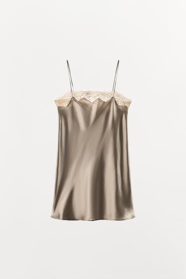 SILK BLEND LACE CAMISOLE DRESS - Light mink by Zara - Image 3